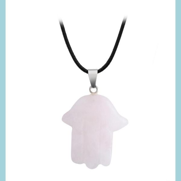 

pendant necklaces rose quartz cute healing crystal hand necklace for women men evil eye hamsa fatima pendant chain hip hop jewelry d dhupl, Silver