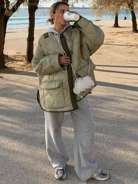 

women's down parkas winter clothes fashion coats oversized loose slimming long sleeve cotton wave pattern jackets 221124, Black