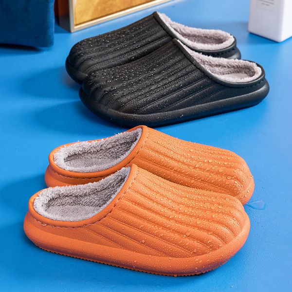 

slippers waterproof nonslip home winter warm women indoor cotton nonslips ladies soft memory foam couples shoes 221124, Black