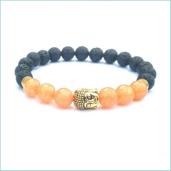 

beaded 8mm natural stone elastic bracelet pray volcanic meditation buddha head men and women essential oil aromatherapy cure drop de dhnjk, Black
