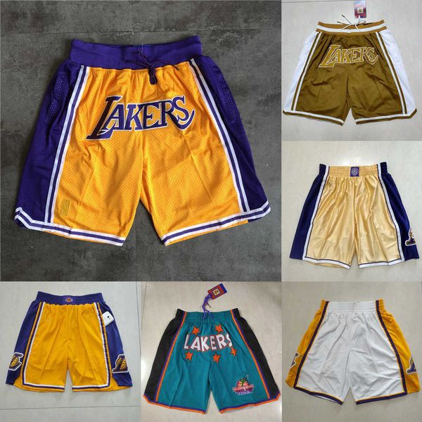 

los angeles''lakers''men throwback basketball shorts pocket red black