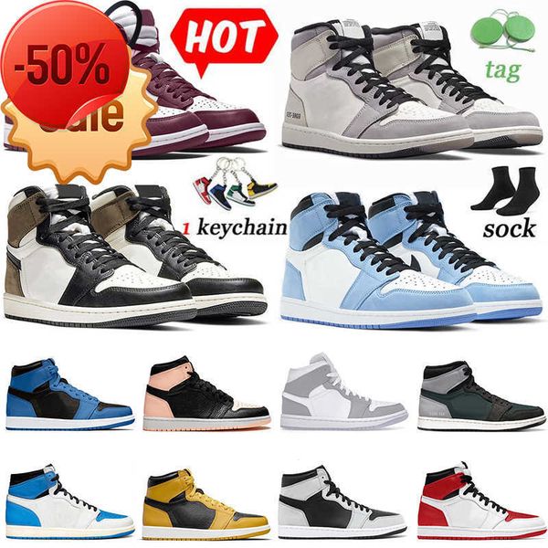 

jumpman 1 1s men women basketball shoes jordon trainers designer sneakers sports with socks high og university blue cactus jack bred patent, Black