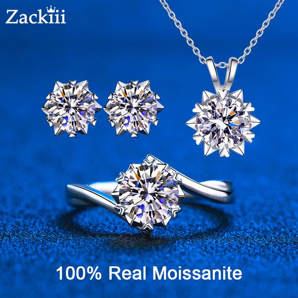 

pendant necklaces custom 6ct diamond bridal sets for women heart snowflake necklace wedding rings stud earring jewelry 221119, Silver