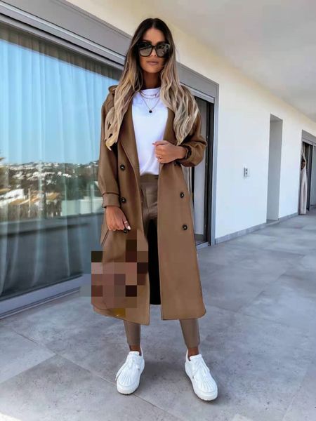 

women's wool blends woolen women's coat long sleeve female windbreaker black coats autumn winter warm fashion elegant office lady