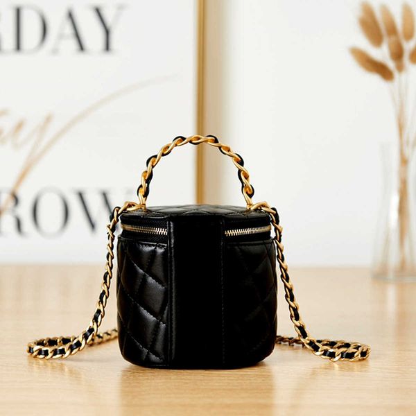 

tier quality designer bags black real leather mini vanity case women lambskin quilted zipper cosmetic purse crossbody shoulder chain bag