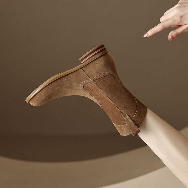 

boots autumn/winter 2022 round head frosted women's short boots sleeve low heel casual western boots chelsea, Black