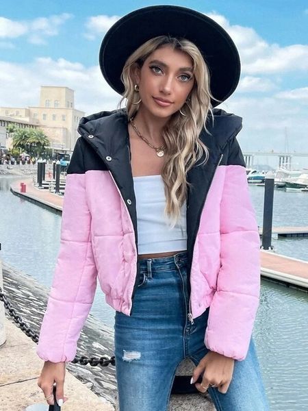 

women's down parkas mandylandy women autumn winter warm thick patchwork hooded parka coat fashion casual long sleeve zipper jacket outw, Black