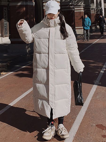 

women's down parkas winter jackets women long padding down coat causal fashion hodded parkas for woman solid white puffer cotton jacket, Black
