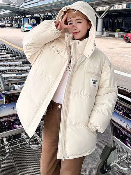 

women's down parkas winter jackets women short padded parkas oversize hodded zipper coats fashion korean bread clothes woman solid park, Black