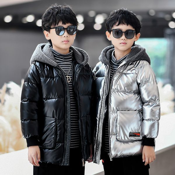 

down coat children plush hat down cotton jacket kids glossy snowsuit boys handsome cottonpadded outerwear teen thick warm heavy coat 221125, Blue;gray