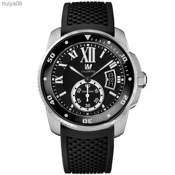 

mens watch black calendar dial automatic mechanical rubber strap sapphire glass male wristwatch stainless steel case huiya06, Slivery;brown