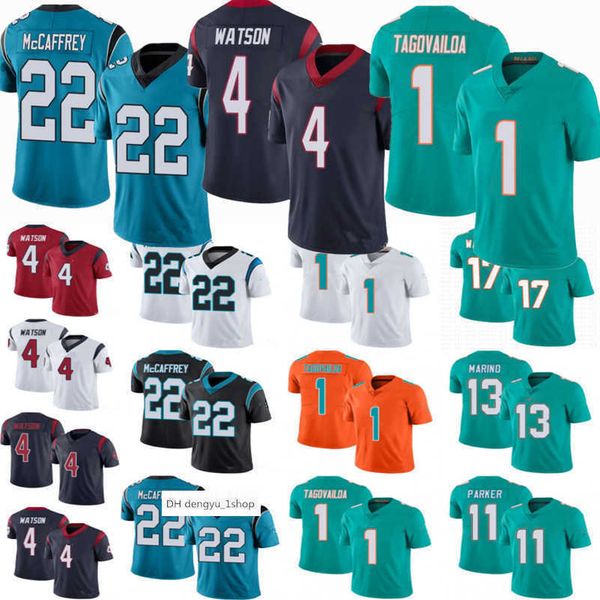 

22 christian mccaffrey jersey men kids 4 deshaun watson 13 dan marino 11 devante parker 17 jaylen waddle 1 ''nfl''jersey, Black;red