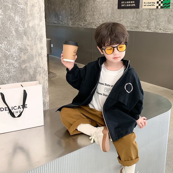 

jackets children's coat autumn boys' loose hooded letter middle long windbreaker outerwear 313 221125, Blue;gray