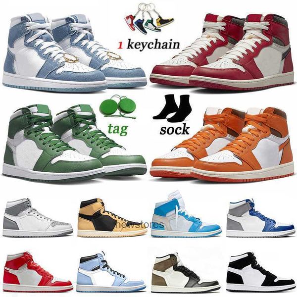 

new og 1 1s mens women basketball shoes jumpman jorden j1 low retro high og lost found gorge green starfish bred patent dark mocha denim sha, Black