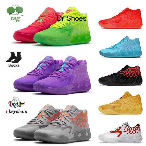 

lamelo ball shoes mb.01 lo mens basketball shoe rick and morty 1of1 galaxy buzz queen city rock ridge grey not from here red blast sports