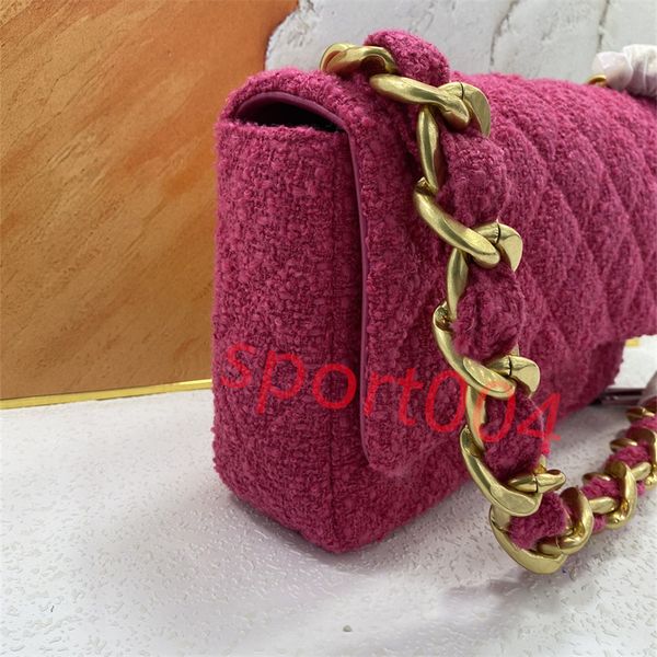 

classic double petal pink tweed quilted bag metal chain diagonal shoulder multi pocket luxury designer handbag outdoor bag 27cm