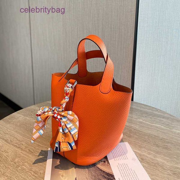

herme bag picotin locks classic high-quality leather women's bag cowhide orange vegetable basket bucket european fashion lady's ha