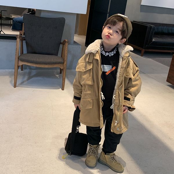 

down coat boys' windbreaker medium and long children's winter children's wear boys' korean fashion thickened cotton jack, Blue;gray