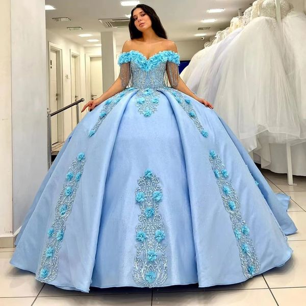 

blue quinceanera dresses for sweet 16 girls satin 3d flowers sweetheart 15 party prom gowns vestidos de fiesta custom made, Blue;red