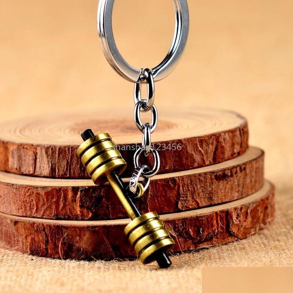

key rings dumbbell key ring metal bronze sport bodybuilding keychain holder bag hangs women men fashion jewelry drop delivery dhrn2, Slivery;golden