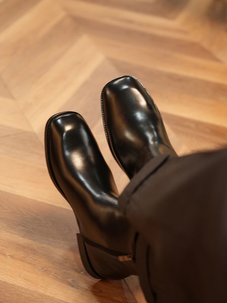 

genuine leather zipper mens chelse boots fashion high casual shoes mens martin booties shoes, Black