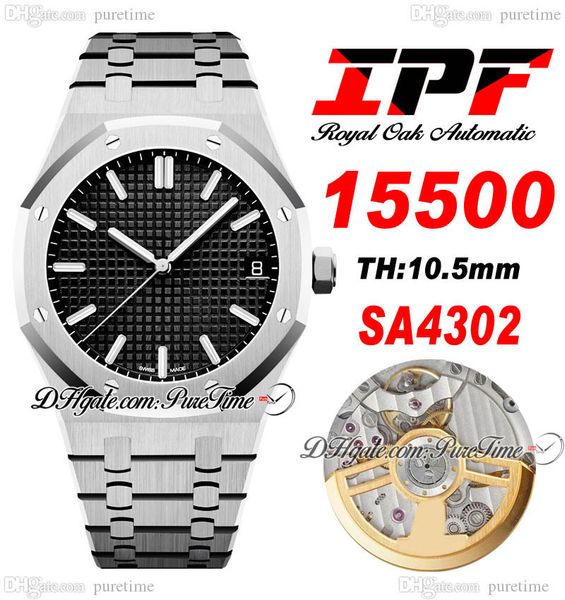 

ipf 41mm 1550 sa4302 automatic mens watch ultra-thin 10.5mm black textured dial stick markers stainless steel bracelet super edition watches, Slivery;brown