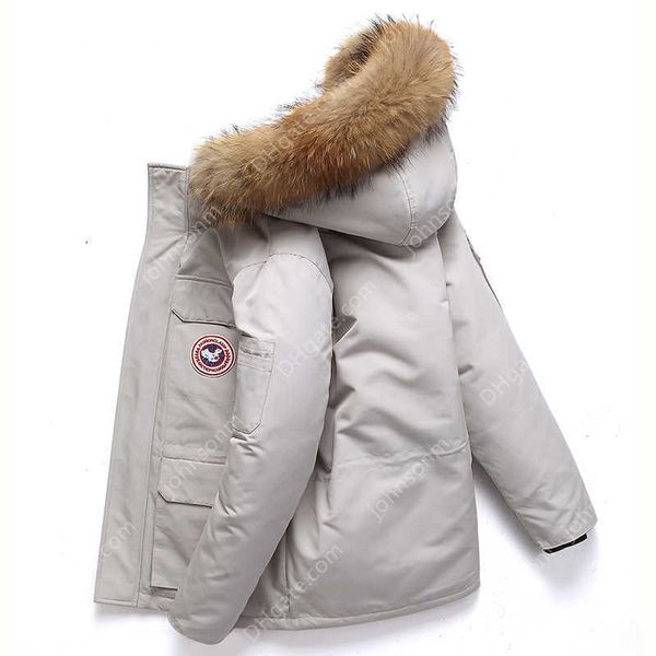 

designer loose jacket white hooded medium long down coat male, Black