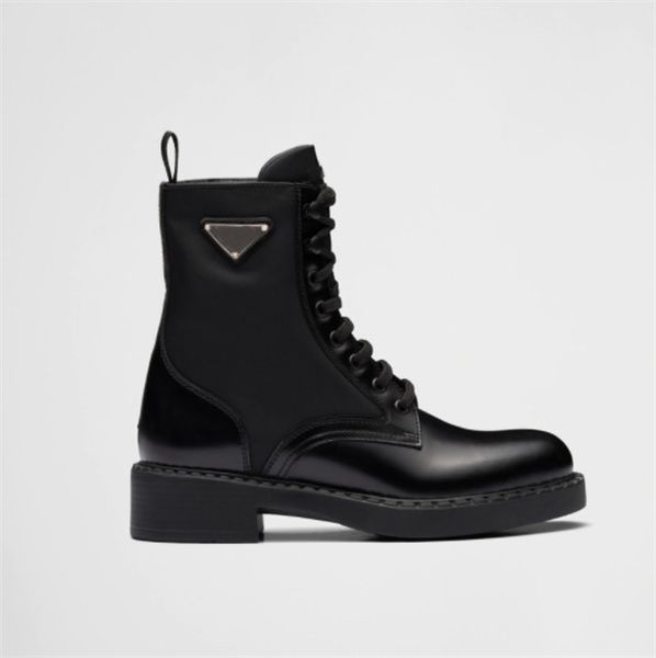 

2022 luxury ankle boots brushed leather and re-nylon boots women martin boots motorcycle boot combat boot ladies booties, Black