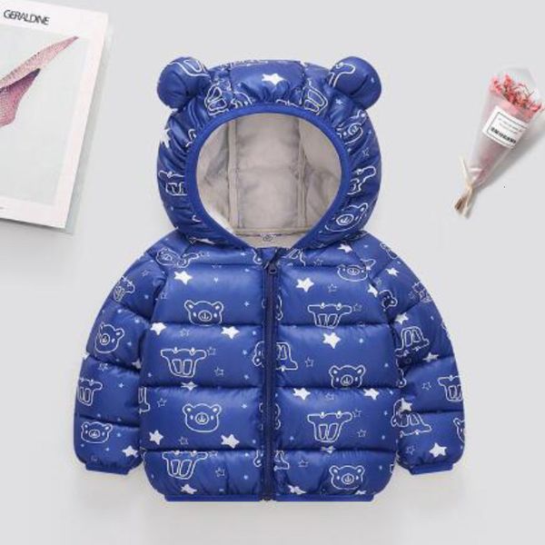 

down coat winter kids jacket sweet cartoon print boys girls clothes hooded warm coat thicken 27 years old baby korean children's clothi, Blue;gray