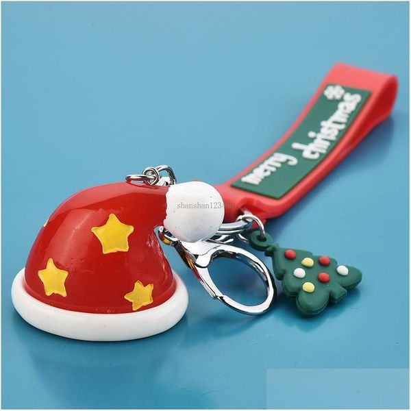 

key rings christmas jewelry merry keychain cartoon tree santa hat socks key ring holders bag hangs fashion drop delivery dha74, Slivery;golden