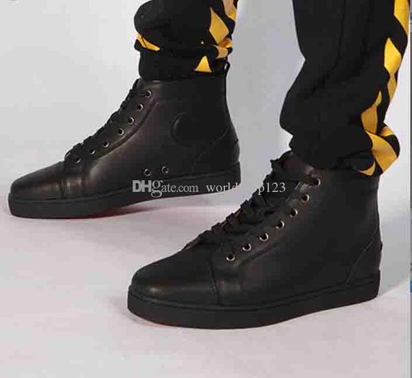 

red-bottoms christians designer sneakers mens flat black genuine leather sneaker party wedding shoes luxury high sneaker lace- qmr