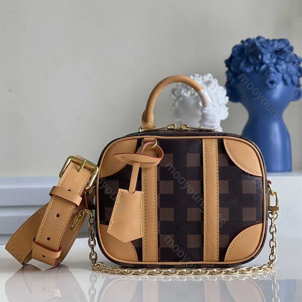 

10a tier quality luxuries designers 21cm small valisette bag womens real leather canvas handbag black brown plaid checker purse