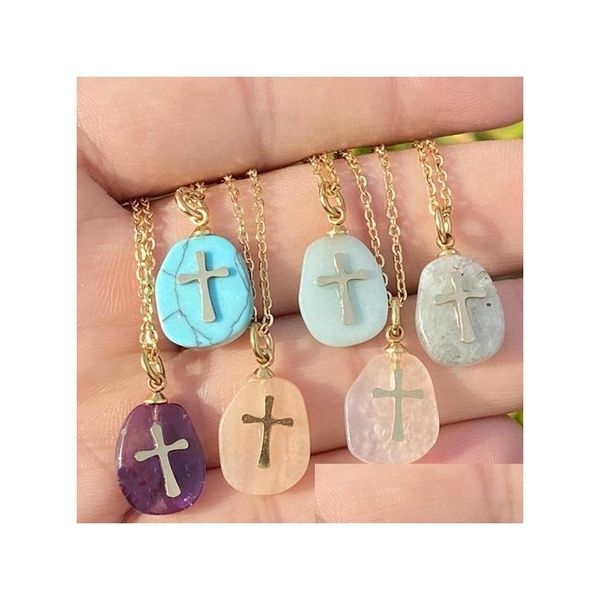 

pendant necklaces womens natural stone cross necklace gold chains fashion jewelry for women drop delivery necklaces pendants dhpsf, Silver