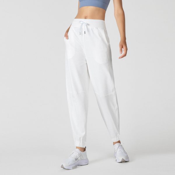 

women's leggings cotton pants high rise jogger yoga drawcord casual relaxed fit joggers full length women trousers, Black