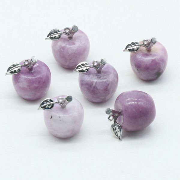 

wholesale carved polished natural lepidolite stone apple paperweight decoration for christmas birthday presents, Silver