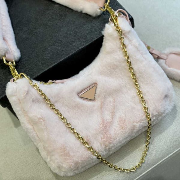 

evening bags totes prabag 3 in 1 hobo tote bag womens plush designer bag winter triangle luxurys handbag chain shoulder messenger bags purse