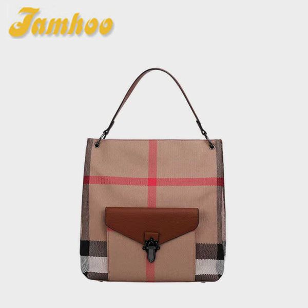 

designer bag jamhoo classic women tote bags large capacity casual handbag plaid canvas with genuine leather luxury bag for ladies