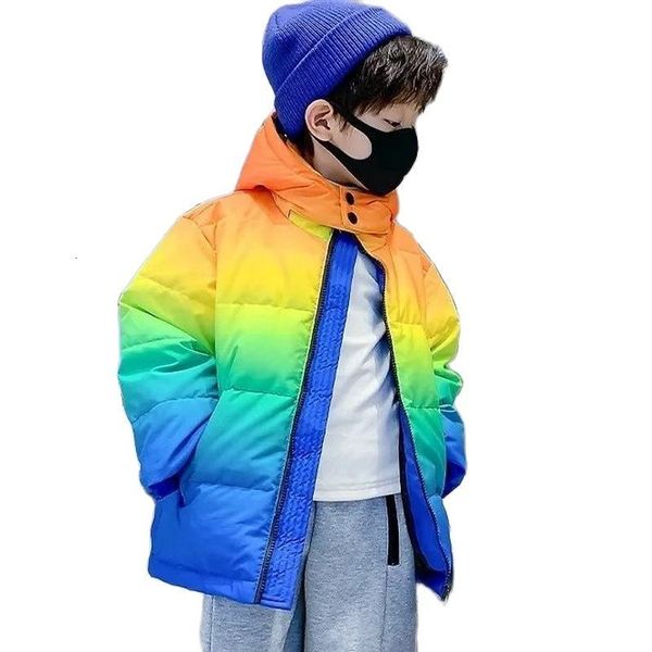 

down coat winter clothing for boys down padded coats thickened warm hoodied outerwear teens fashion gradient midlength snowsuit 8 10 12 y 22, Blue;gray