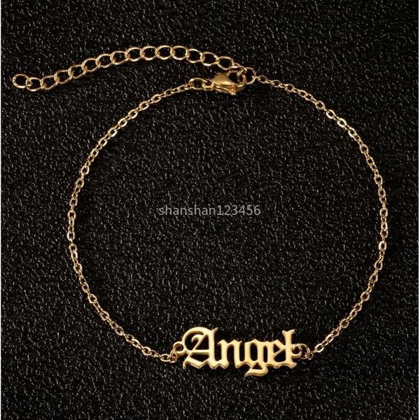 

anklets letter angel anklet chain stainless steel gold charm foot bracelets anklets for women summer fashion jewelry drop delivery dhiov, Red;blue