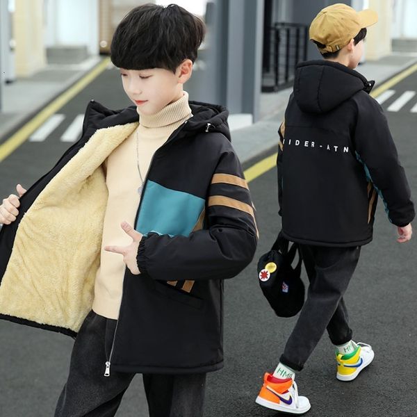 

jackets boys plus velvet outdoor jackets teen thick windproof hooded outerwear children warm wadded jacket kids fashion trend coat 221125, Blue;gray