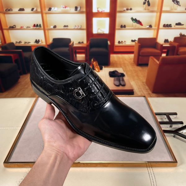 

2023 men dress shoes brand designer outdoor casual flats male lace up genunie leather party wedding oxfords size 38-44, Black