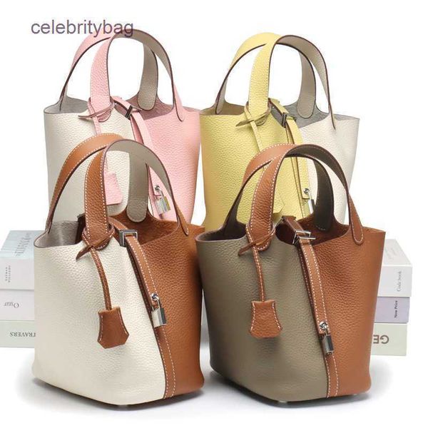 

original designer herms picotin locks bags new leather layer lychee grain cowhide color matching vegetable basket women's bag fashion h