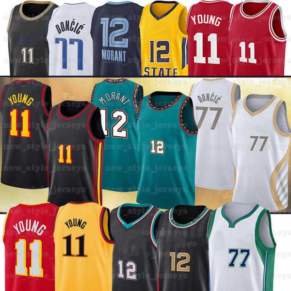 

11 trae 77 luka basketball jerseys 12 ja young morant doncic ncaa college men's jersey, Black;red