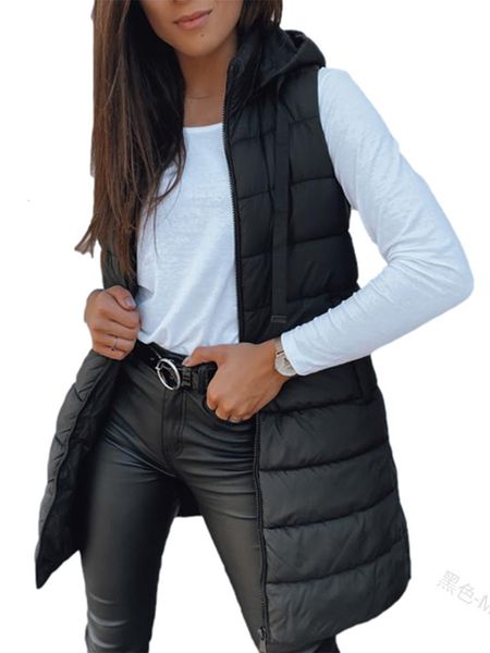 

women's vests mandylandy winter down cotton vest jacket thick parka hooded women sleeveless long coat casual waistcoat 221125, Black;white