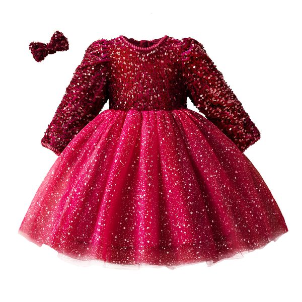 

girls dresses sequin autumn princess party for 38 yrs long sleeve winter xmas children casual clothing birthday wedding gown 221125, Red;yellow