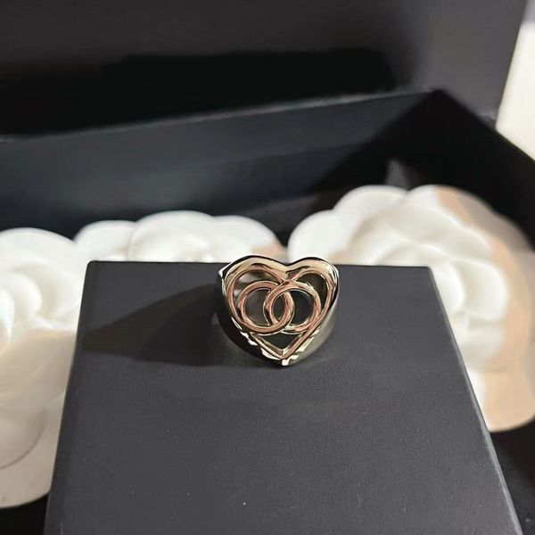 

love hollow heart-shaped ring ladies classic luxury designer jewelry women's brass titanium steel alloy gold plated never fade no aller, Silver
