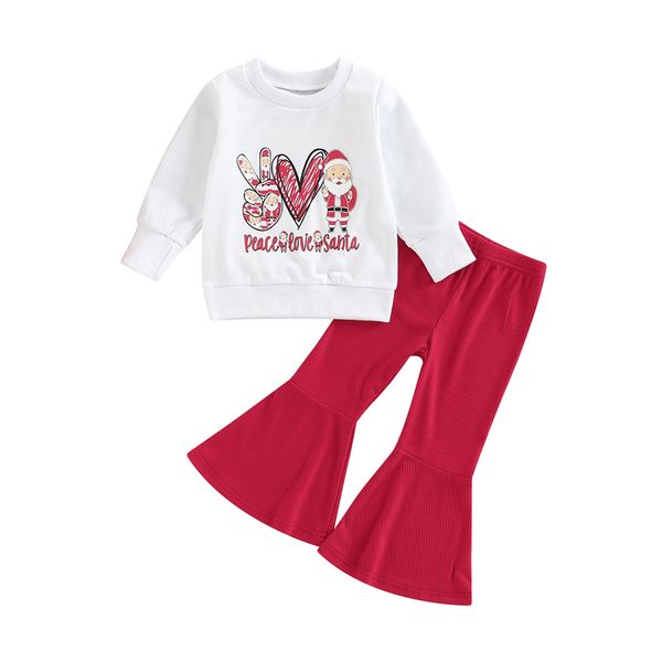 

clothing sets 0902 lioraitiin 05years toddler girl 2pcs christmas outfits long sleeve santa letter print pullover flare pants set 221125, White