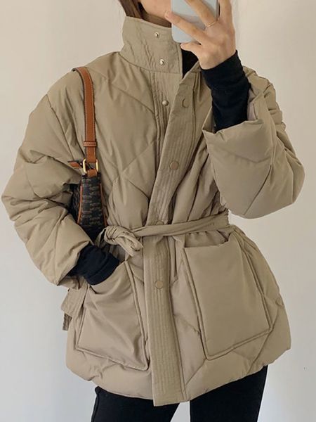 

women's down parkas winter parkas for women korean fashion thick coats ladies high neck diamond lattice coat large pockets chic women&#, Black