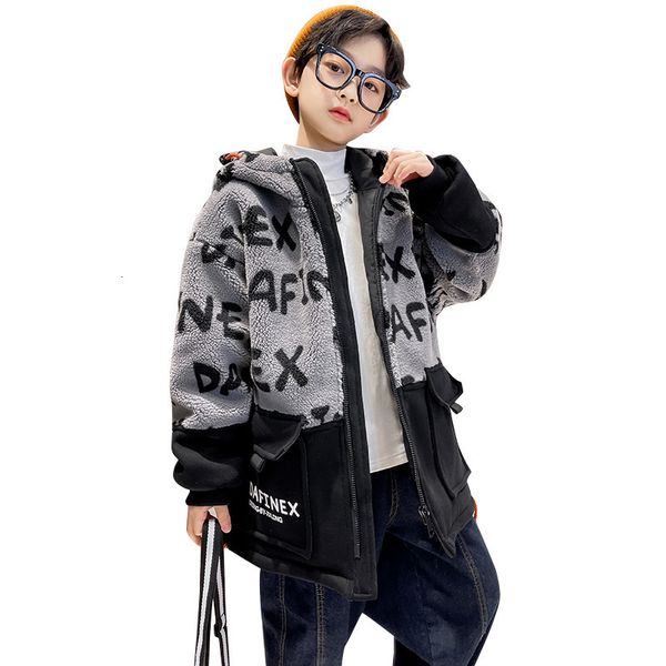 

jackets lamb fleece coat for boys plush thick wool sweater autumn winter fashion children's clothing letter print patchwork 414 yrs 221, Blue;gray