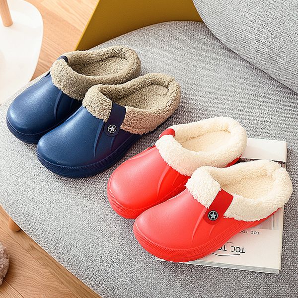

slippers autumn winter warm women slippers soft waterproof eva plush female clogs slippers couples home indoor fuzzy shoes zapatos mujer 221, Black